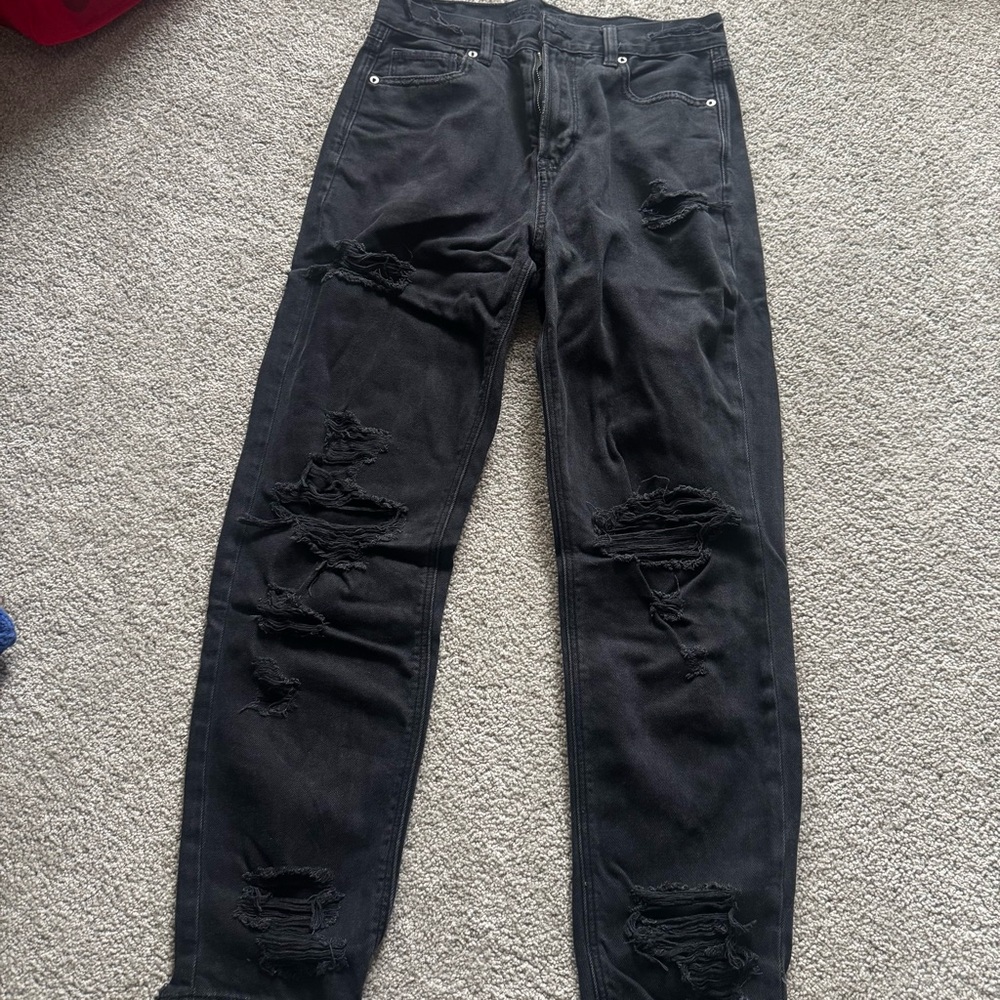 American Eagle Outfitters Black Distressed Flare Jeans